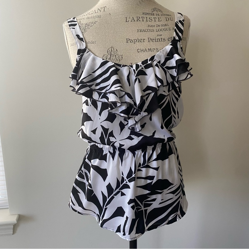 Ann Taylor Leaf Print Ruffle Top